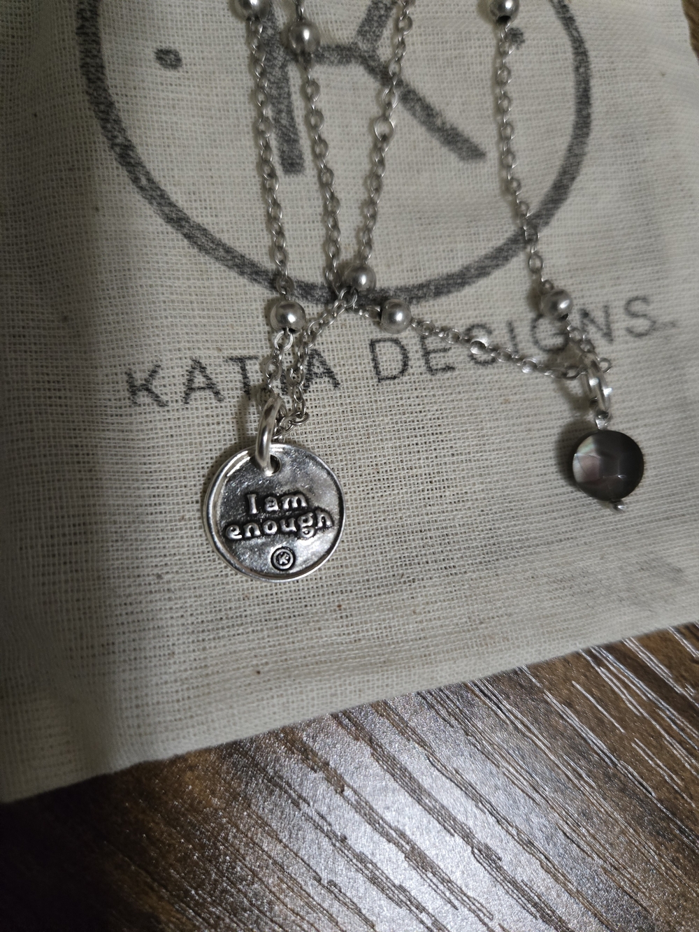 KATIE DESIGNS Double Silver Pendant Necklace Set - Silver - Picture 3 of 4